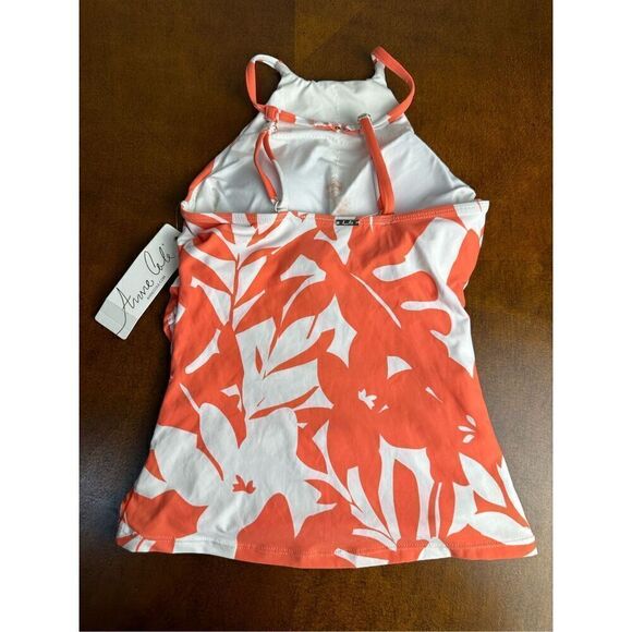 Anne Cole NWT size XS Retro Square neck coral/white print tankini swim top - Picture 5 of 12